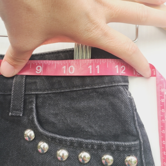 CARMAR rose embroidered silver studded frayed black denim mini skirt - Picture 6 of 11